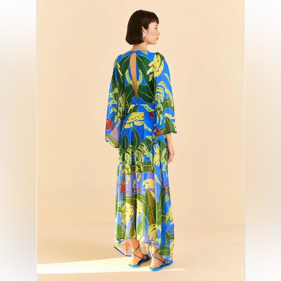NWT FARM Rio Blue Banana Leaves Maxi Dress - Picture 7 of 9
